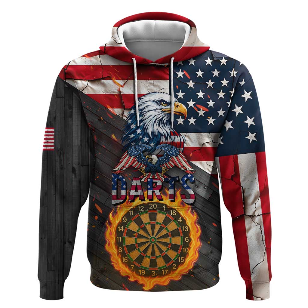 Custom American Flag and Bald Eagle Darts Zip Hoodie with Flaming Dartboard - Wonder Print Shop