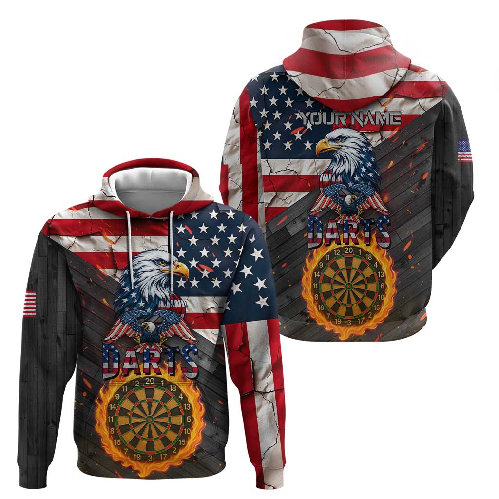 Custom American Flag and Bald Eagle Darts Zip Hoodie with Flaming Dartboard - Wonder Print Shop