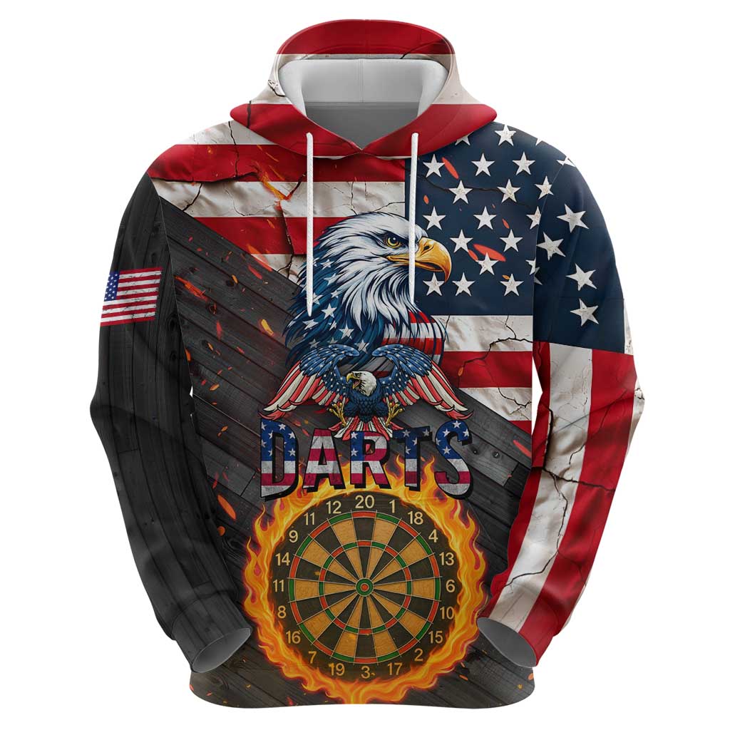 Custom American Flag and Bald Eagle Darts Zip Hoodie with Flaming Dartboard - Wonder Print Shop