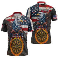 Custom American Flag and Bald Eagle Darts Zipper Polo Shirt with Flaming Dartboard - Wonder Print Shop