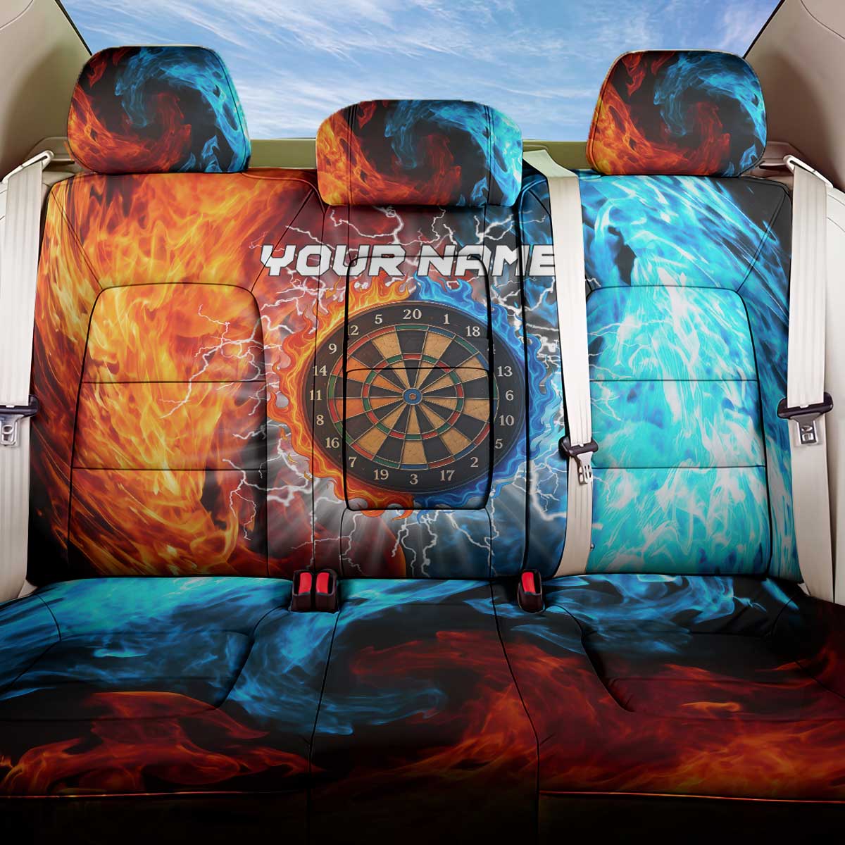 Custom Thunder Lightning Darts Back Car Seat Cover Dartboard Water Fire - Wonder Print Shop