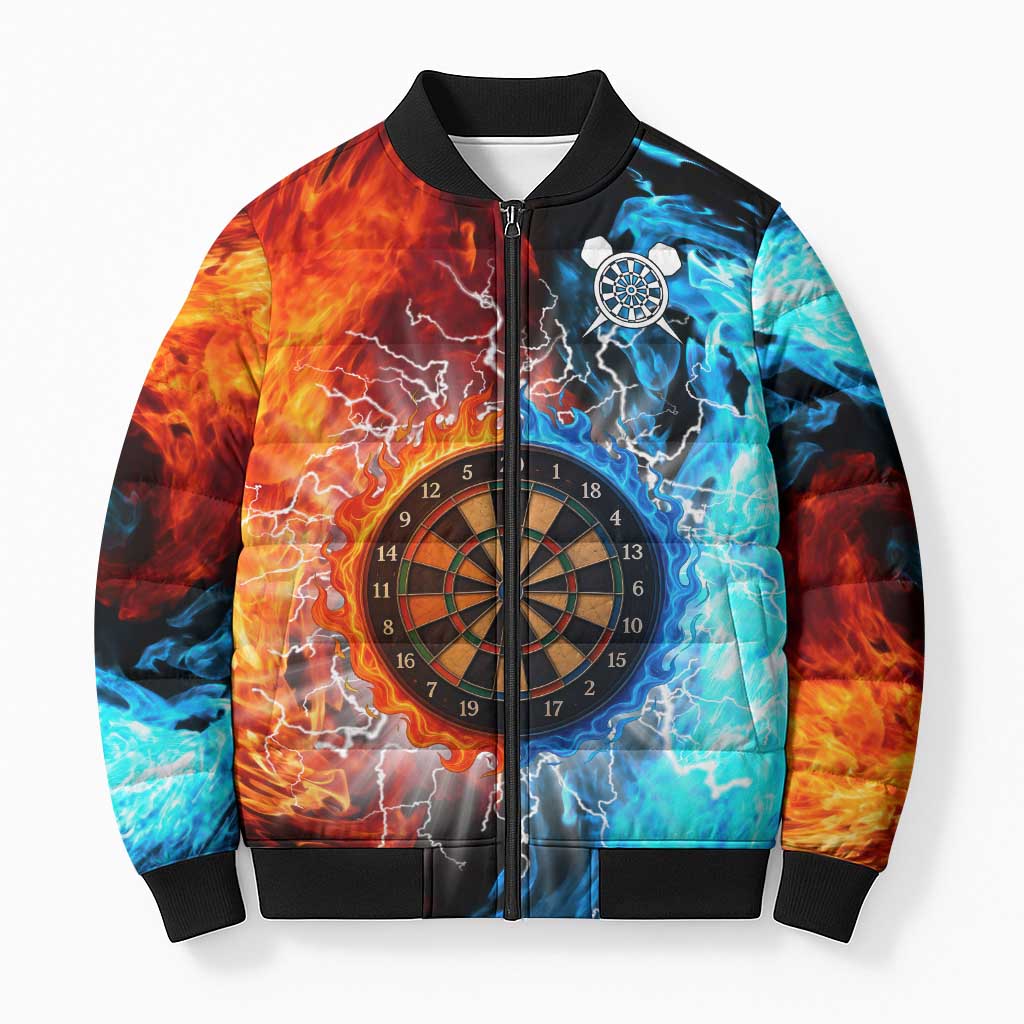 Custom Thunder Lightning Darts Bomber Puffer Jacket Dartboard Water Fire - Wonder Print Shop