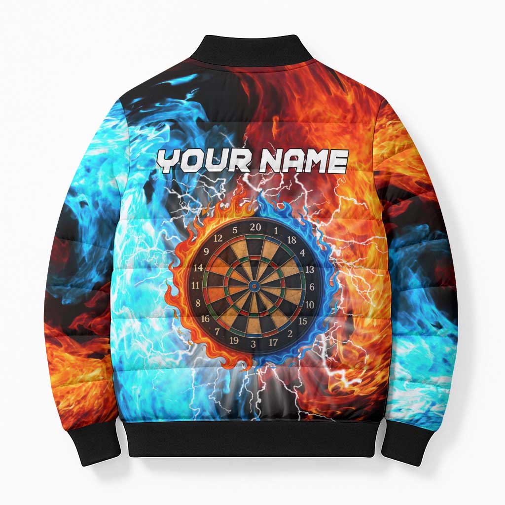 Custom Thunder Lightning Darts Bomber Puffer Jacket Dartboard Water Fire - Wonder Print Shop