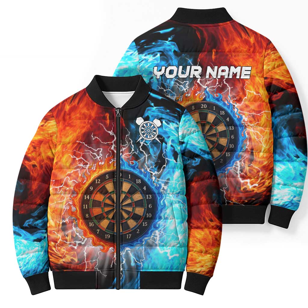Custom Thunder Lightning Darts Bomber Puffer Jacket Dartboard Water Fire - Wonder Print Shop