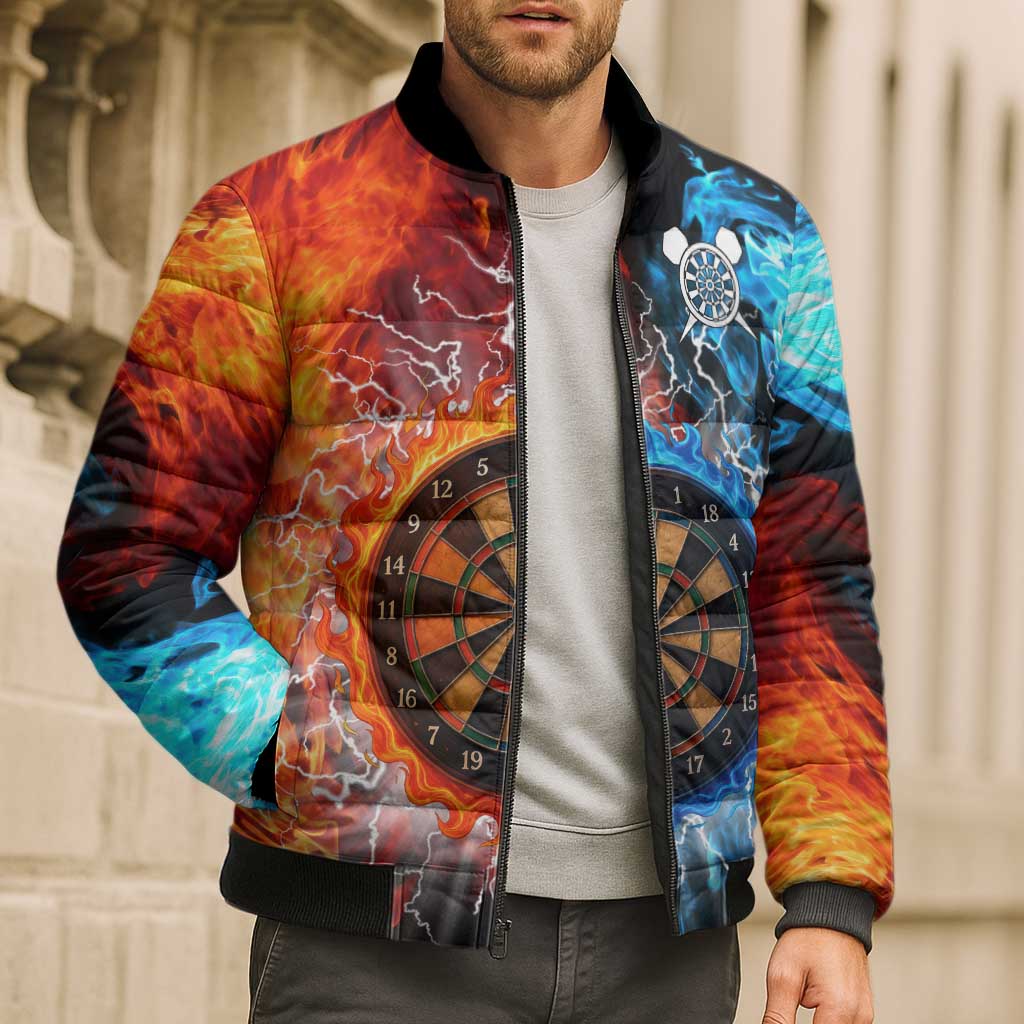 Custom Thunder Lightning Darts Bomber Puffer Jacket Dartboard Water Fire - Wonder Print Shop
