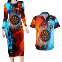 Custom Thunder Lightning Darts Couples Matching Long Sleeve Bodycon Dress and Hawaiian Shirt Dartboard Water Fire - Wonder Print Shop