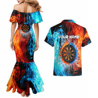 Custom Thunder Lightning Darts Couples Matching Mermaid Dress and Hawaiian Shirt Dartboard Water Fire - Wonder Print Shop