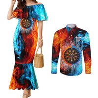 Custom Thunder Lightning Darts Couples Matching Mermaid Dress and Long Sleeve Button Shirt Dartboard Water Fire - Wonder Print Shop