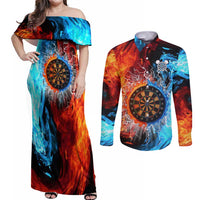 Custom Thunder Lightning Darts Couples Matching Off Shoulder Maxi Dress and Long Sleeve Button Shirt Dartboard Water Fire - Wonder Print Shop
