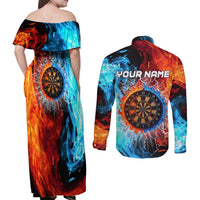 Custom Thunder Lightning Darts Couples Matching Off Shoulder Maxi Dress and Long Sleeve Button Shirt Dartboard Water Fire - Wonder Print Shop