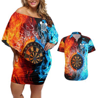 Custom Thunder Lightning Darts Couples Matching Off Shoulder Short Dress and Hawaiian Shirt Dartboard Water Fire - Wonder Print Shop