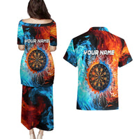 Custom Thunder Lightning Darts Couples Matching Puletasi and Hawaiian Shirt Dartboard Water Fire - Wonder Print Shop
