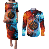 Custom Thunder Lightning Darts Couples Matching Puletasi and Long Sleeve Button Shirt Dartboard Water Fire - Wonder Print Shop