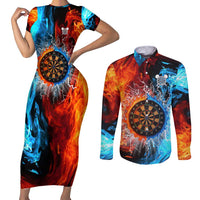 Custom Thunder Lightning Darts Couples Matching Short Sleeve Bodycon Dress and Long Sleeve Button Shirt Dartboard Water Fire - Wonder Print Shop