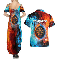 Custom Thunder Lightning Darts Couples Matching Summer Maxi Dress and Hawaiian Shirt Dartboard Water Fire - Wonder Print Shop