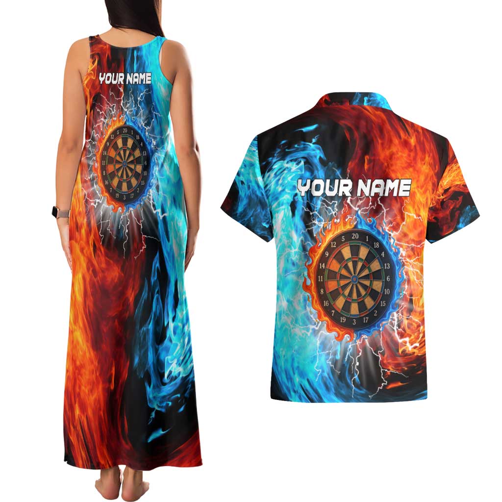 Custom Thunder Lightning Darts Couples Matching Tank Maxi Dress and Hawaiian Shirt Dartboard Water Fire - Wonder Print Shop