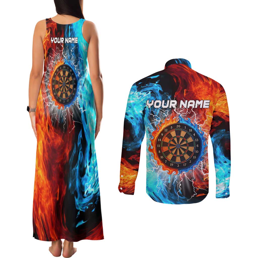 Custom Thunder Lightning Darts Couples Matching Tank Maxi Dress and Long Sleeve Button Shirt Dartboard Water Fire - Wonder Print Shop