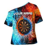 Custom Thunder Lightning Darts Cross Shoulder Shirt Dartboard Water Fire - Wonder Print Shop