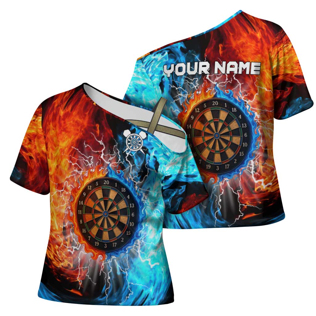 Custom Thunder Lightning Darts Cross Shoulder Shirt Dartboard Water Fire - Wonder Print Shop