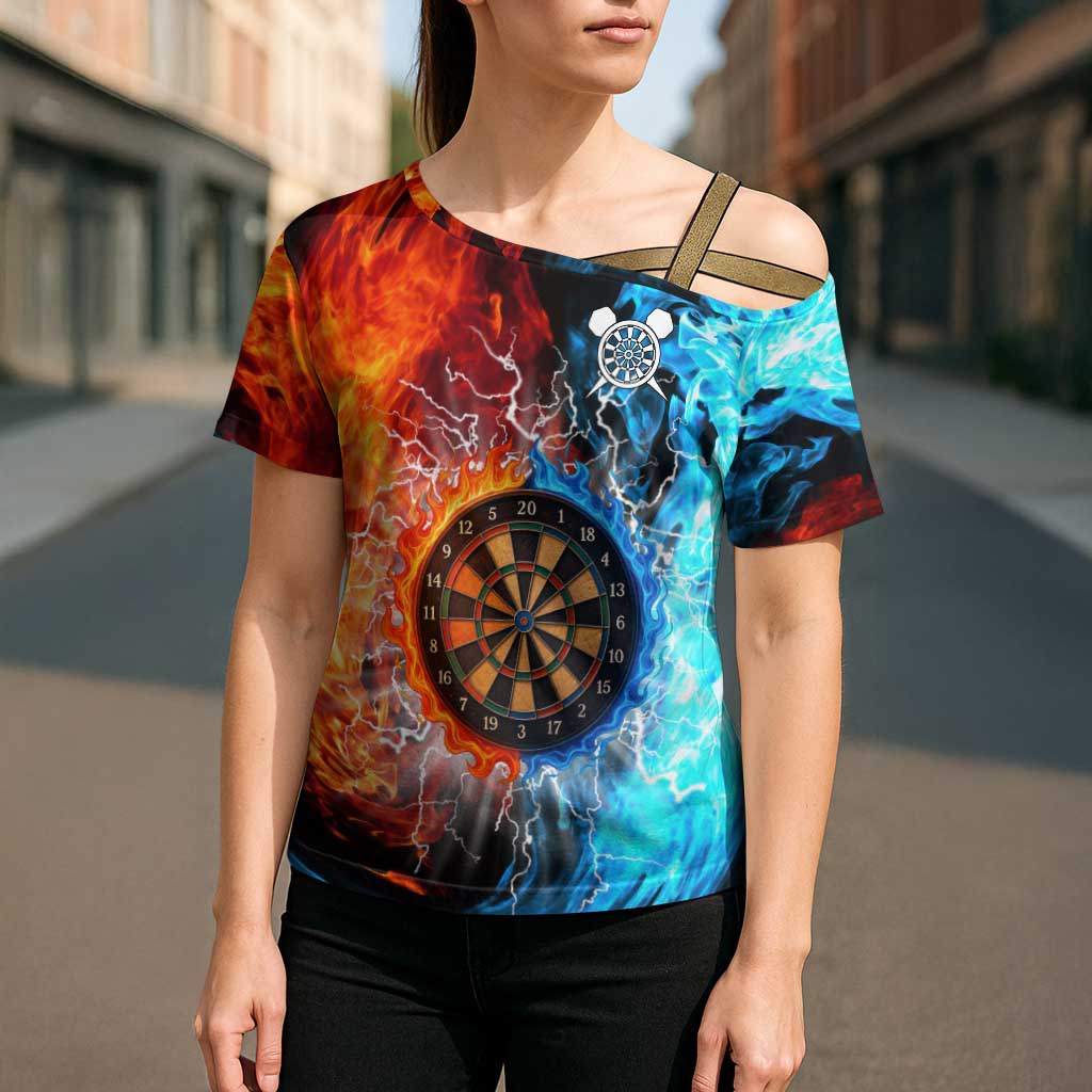Custom Thunder Lightning Darts Cross Shoulder Shirt Dartboard Water Fire - Wonder Print Shop