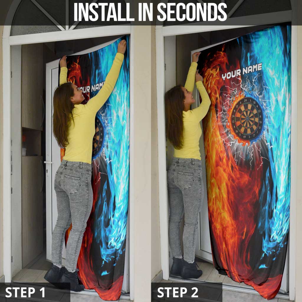 Custom Thunder Lightning Darts Door Cover Dartboard Water Fire - Wonder Print Shop