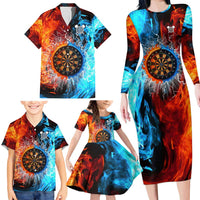 Custom Thunder Lightning Darts Family Matching Long Sleeve Bodycon Dress and Hawaiian Shirt Dartboard Water Fire - Wonder Print Shop