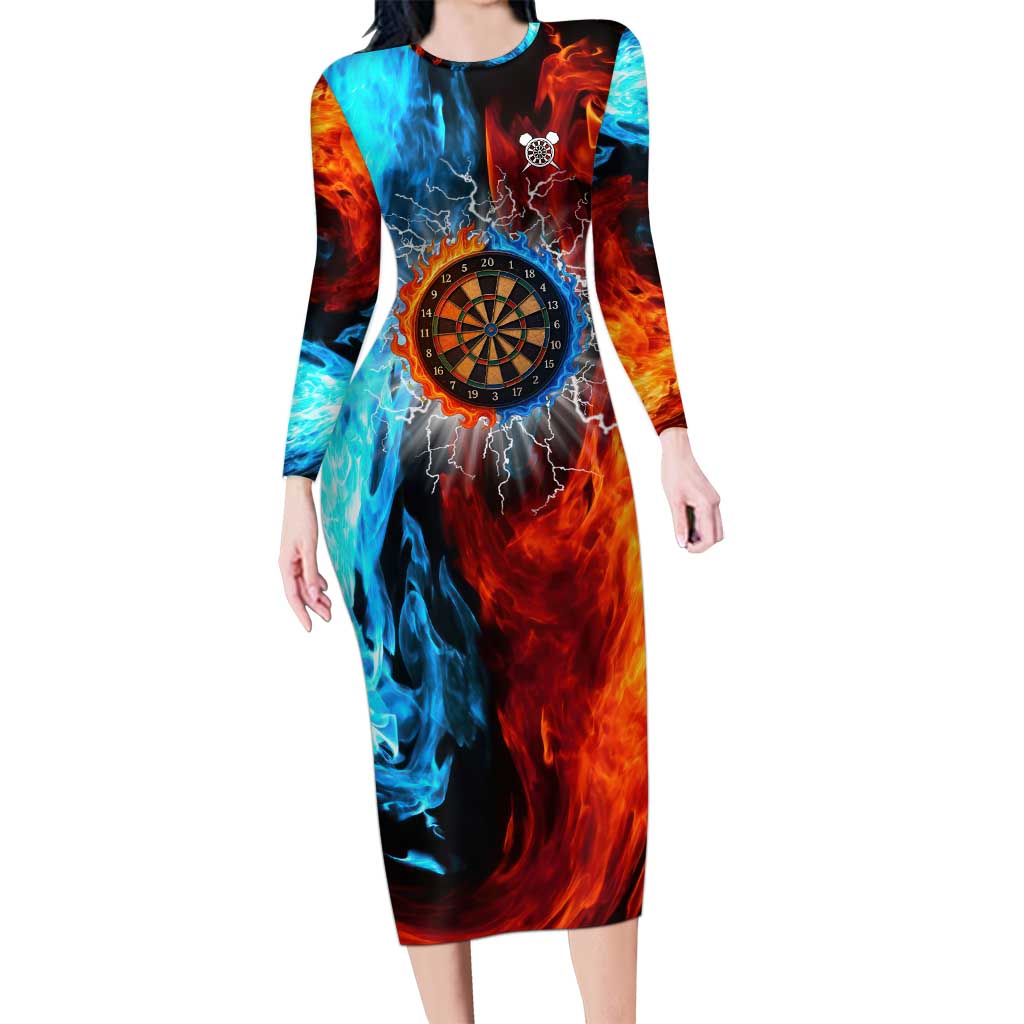 Custom Thunder Lightning Darts Family Matching Long Sleeve Bodycon Dress and Hawaiian Shirt Dartboard Water Fire - Wonder Print Shop