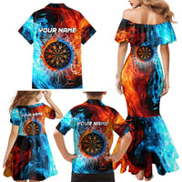Custom Thunder Lightning Darts Family Matching Mermaid Dress and Hawaiian Shirt Dartboard Water Fire - Wonder Print Shop