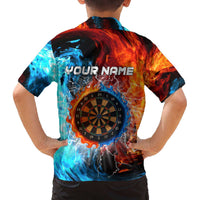 Custom Thunder Lightning Darts Family Matching Off The Shoulder Long Sleeve Dress and Hawaiian Shirt Dartboard Water Fire - Wonder Print Shop