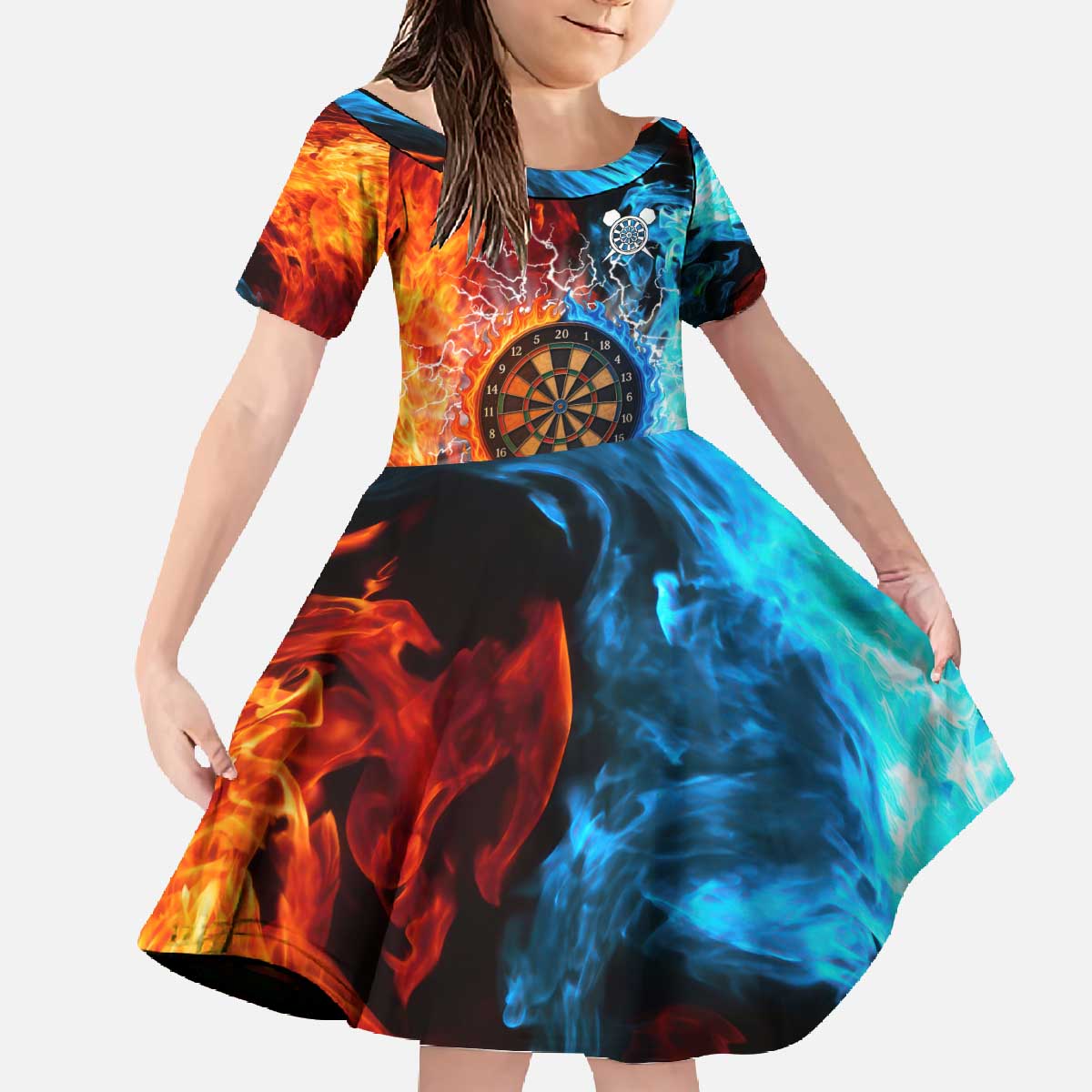Custom Thunder Lightning Darts Family Matching Off The Shoulder Long Sleeve Dress and Hawaiian Shirt Dartboard Water Fire - Wonder Print Shop