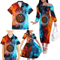 Custom Thunder Lightning Darts Family Matching Off The Shoulder Long Sleeve Dress and Hawaiian Shirt Dartboard Water Fire - Wonder Print Shop