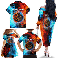 Custom Thunder Lightning Darts Family Matching Off The Shoulder Long Sleeve Dress and Hawaiian Shirt Dartboard Water Fire - Wonder Print Shop