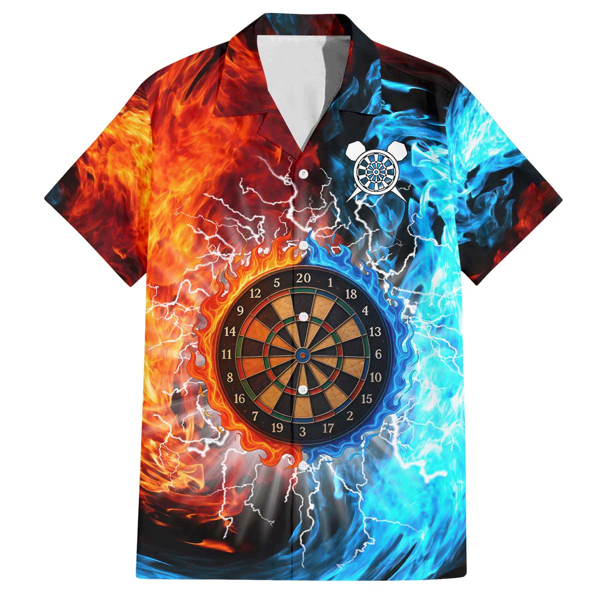 Custom Thunder Lightning Darts Family Matching Off The Shoulder Long Sleeve Dress and Hawaiian Shirt Dartboard Water Fire - Wonder Print Shop