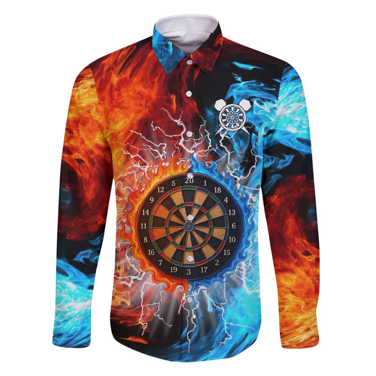 Custom Thunder Lightning Darts Family Matching Off The Shoulder Long Sleeve Dress and Hawaiian Shirt Dartboard Water Fire - Wonder Print Shop