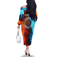 Custom Thunder Lightning Darts Family Matching Off The Shoulder Long Sleeve Dress and Hawaiian Shirt Dartboard Water Fire - Wonder Print Shop