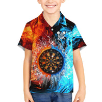 Custom Thunder Lightning Darts Family Matching Off The Shoulder Long Sleeve Dress and Hawaiian Shirt Dartboard Water Fire - Wonder Print Shop