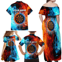 Custom Thunder Lightning Darts Family Matching Off Shoulder Maxi Dress and Hawaiian Shirt Dartboard Water Fire - Wonder Print Shop