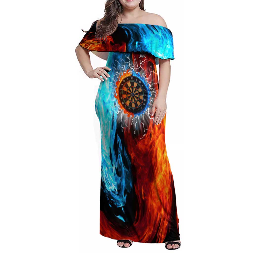 Custom Thunder Lightning Darts Family Matching Off Shoulder Maxi Dress and Hawaiian Shirt Dartboard Water Fire - Wonder Print Shop