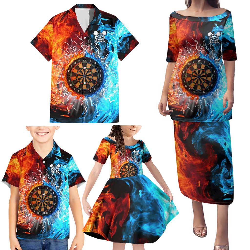 Custom Thunder Lightning Darts Family Matching Puletasi and Hawaiian Shirt Dartboard Water Fire - Wonder Print Shop