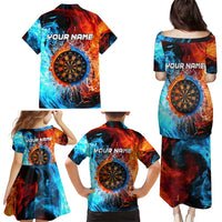 Custom Thunder Lightning Darts Family Matching Puletasi and Hawaiian Shirt Dartboard Water Fire - Wonder Print Shop