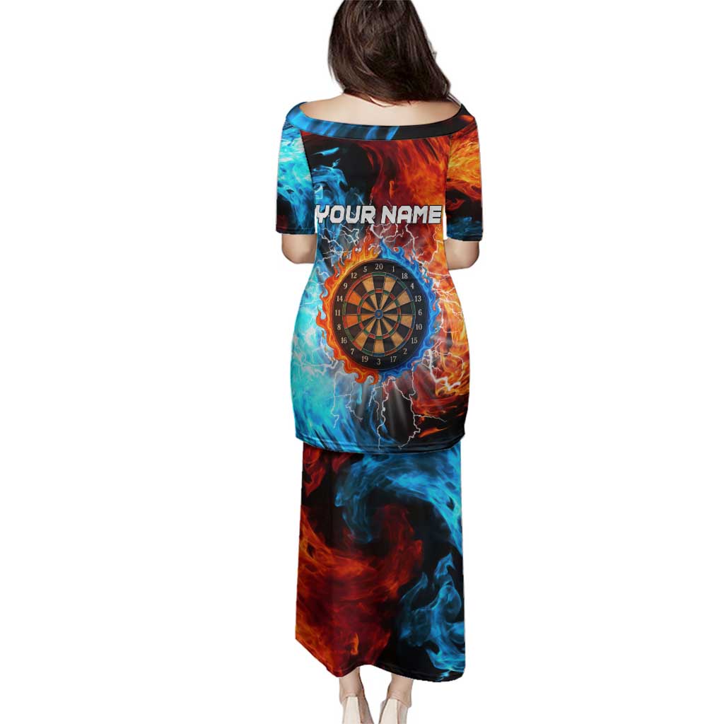 Custom Thunder Lightning Darts Family Matching Puletasi and Hawaiian Shirt Dartboard Water Fire - Wonder Print Shop