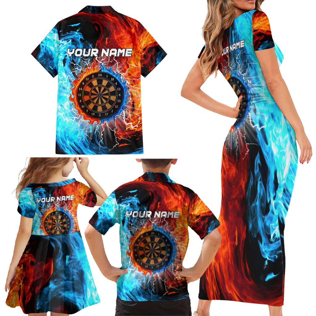 Custom Thunder Lightning Darts Family Matching Short Sleeve Bodycon Dress and Hawaiian Shirt Dartboard Water Fire - Wonder Print Shop