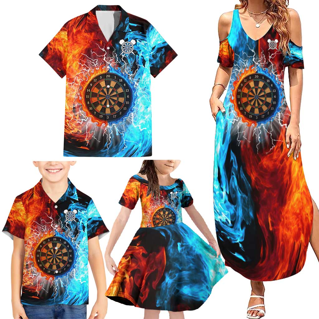 Custom Thunder Lightning Darts Family Matching Summer Maxi Dress and Hawaiian Shirt Dartboard Water Fire - Wonder Print Shop
