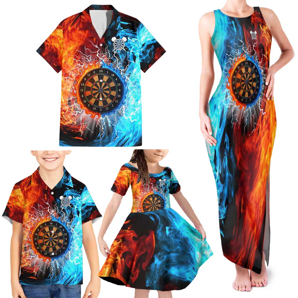 Custom Thunder Lightning Darts Family Matching Tank Maxi Dress and Hawaiian Shirt Dartboard Water Fire - Wonder Print Shop