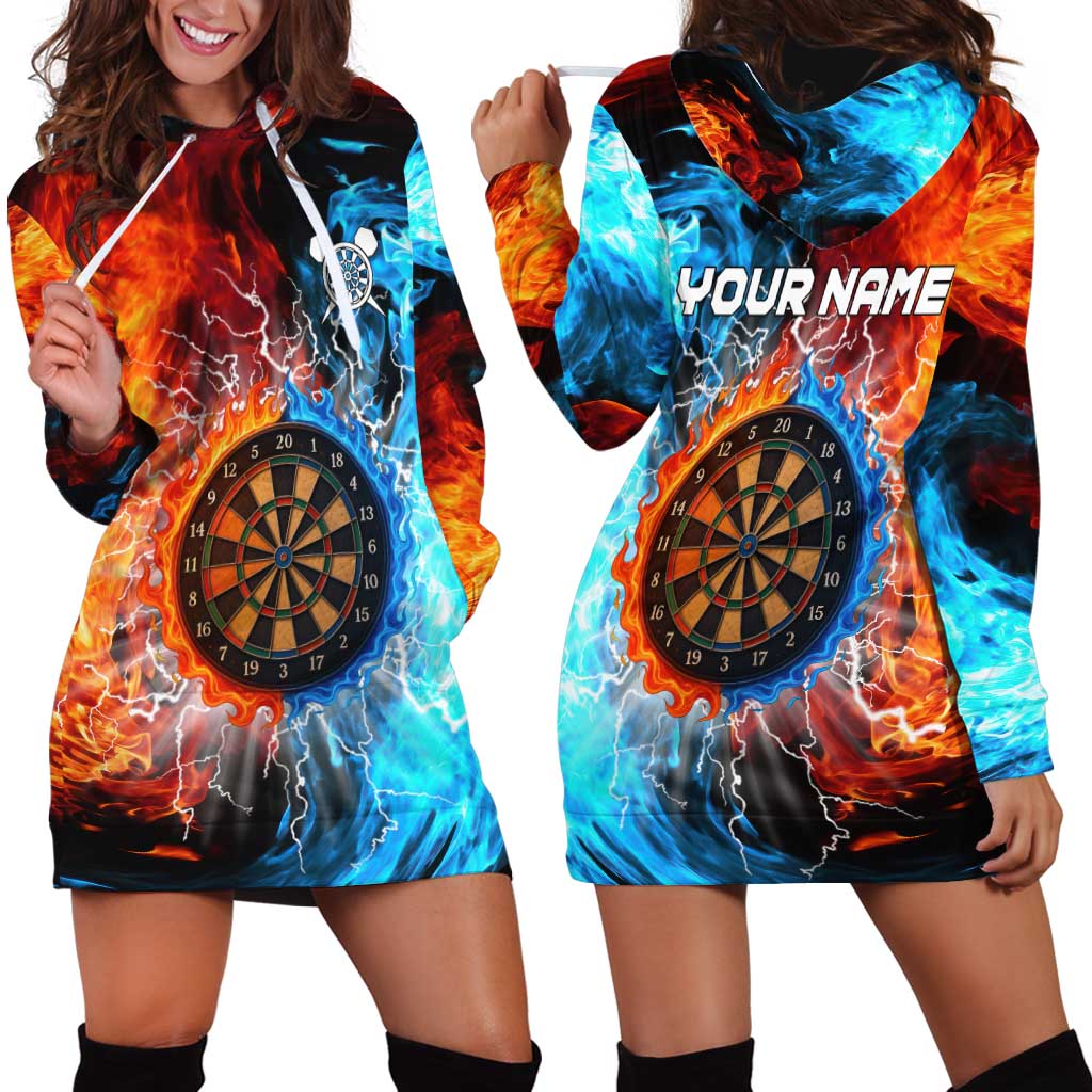 Custom Thunder Lightning Darts Hoodie Dress Dartboard Water Fire - Wonder Print Shop
