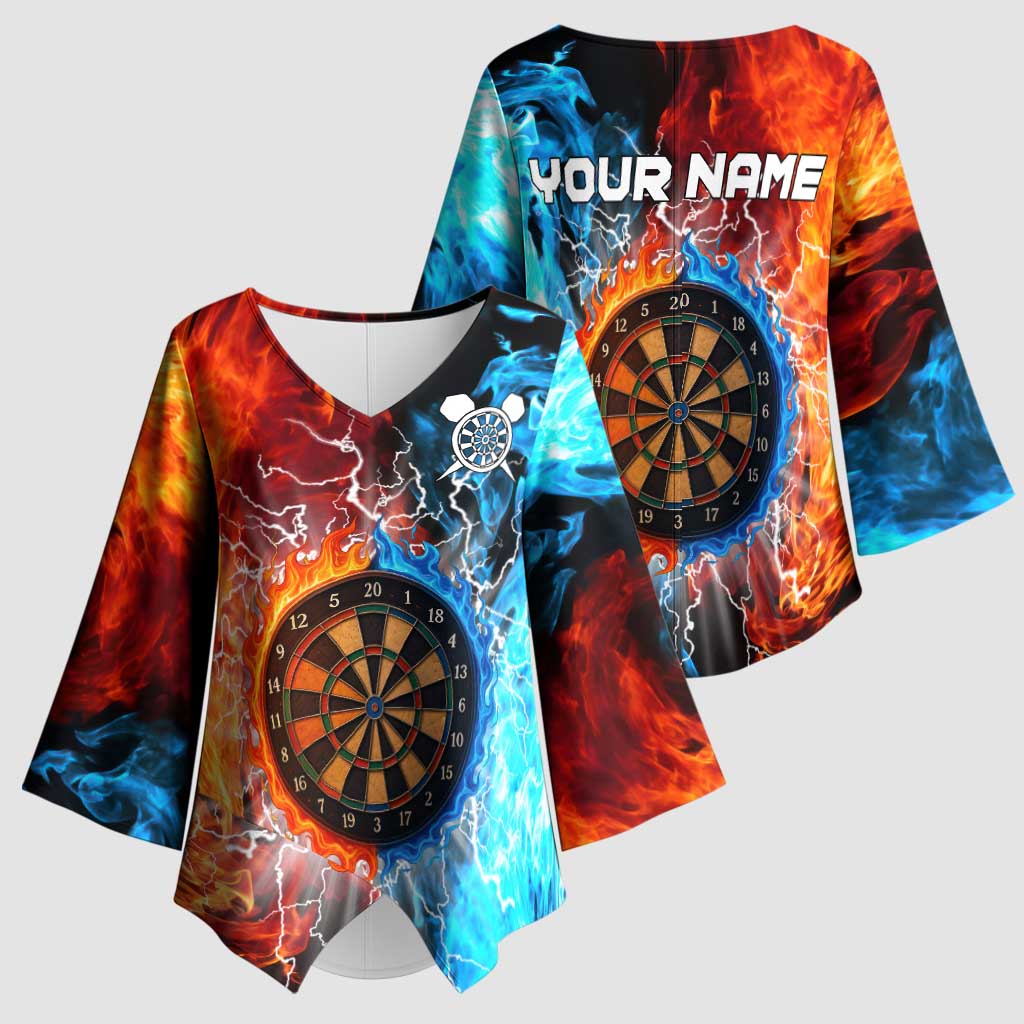 Custom Thunder Lightning Darts Kimono Sleeve Blouse Dartboard Water Fire - Wonder Print Shop