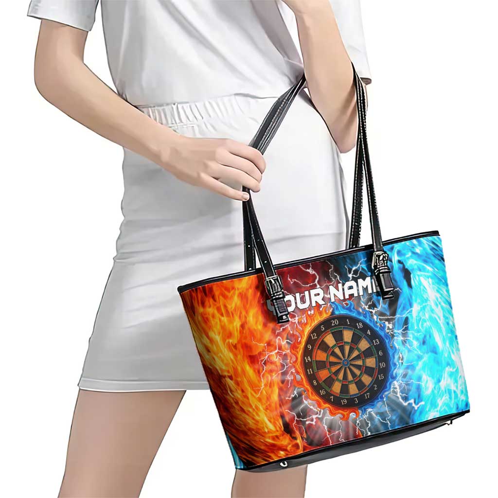 Custom Thunder Lightning Darts Leather Tote Bag Dartboard Water Fire - Wonder Print Shop