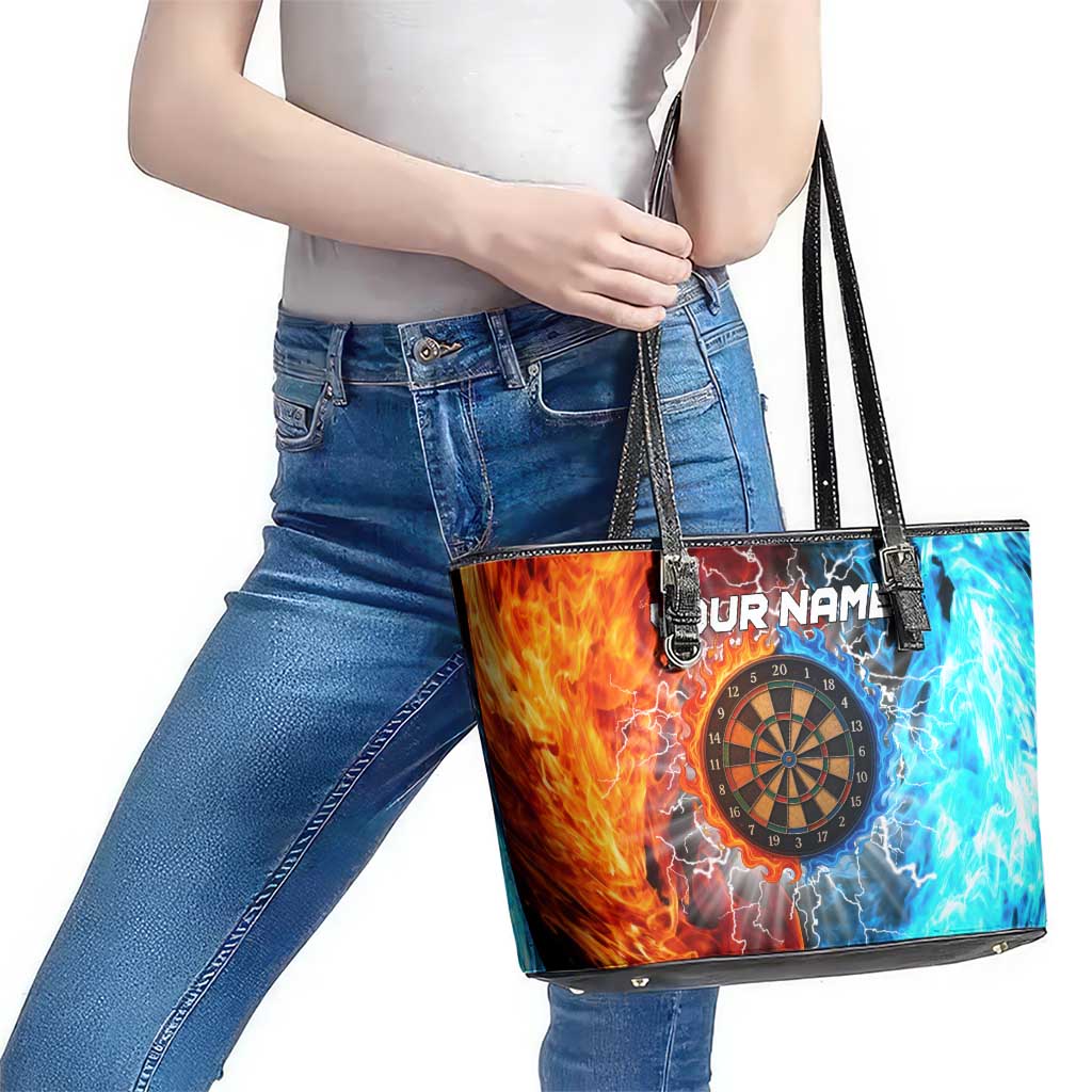 Custom Thunder Lightning Darts Leather Tote Bag Dartboard Water Fire - Wonder Print Shop