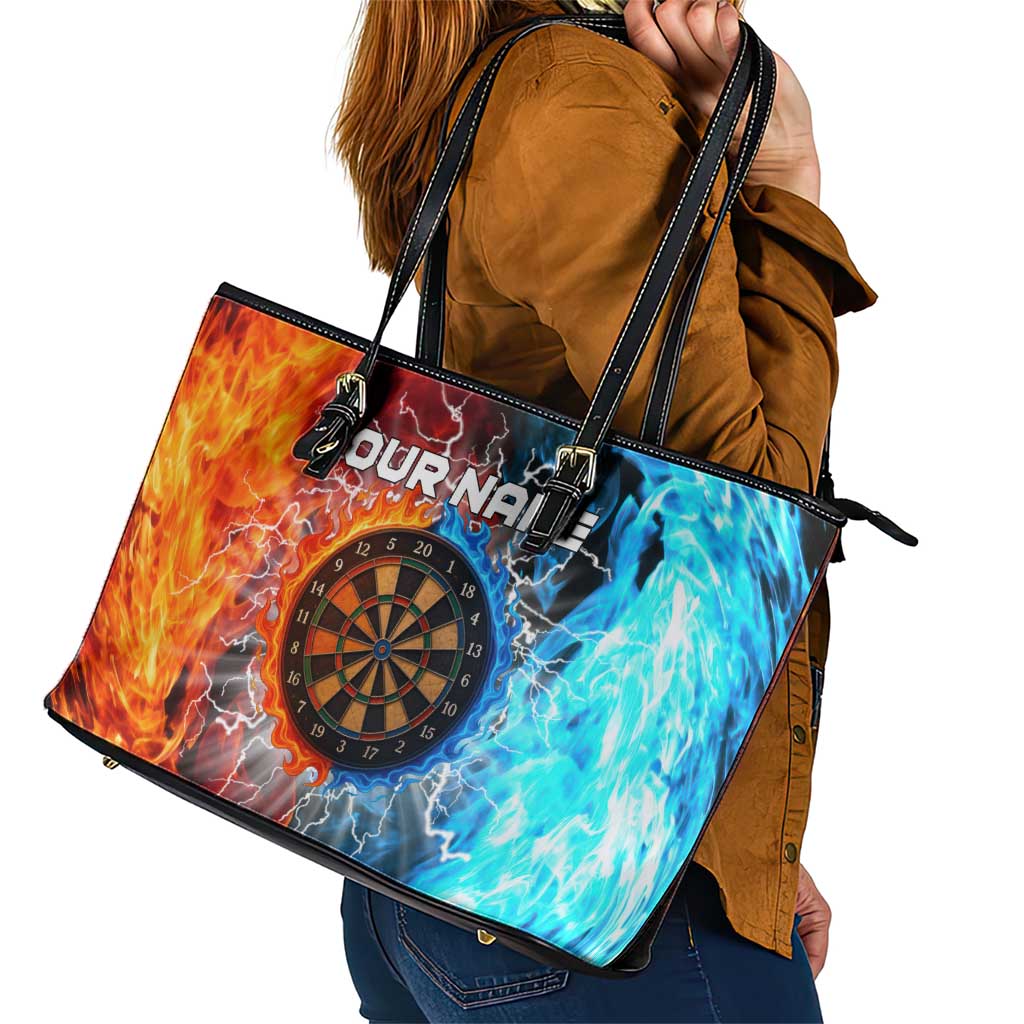 Custom Thunder Lightning Darts Leather Tote Bag Dartboard Water Fire - Wonder Print Shop