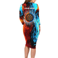 Custom Thunder Lightning Darts Long Sleeve Bodycon Dress Dartboard Water Fire - Wonder Print Shop